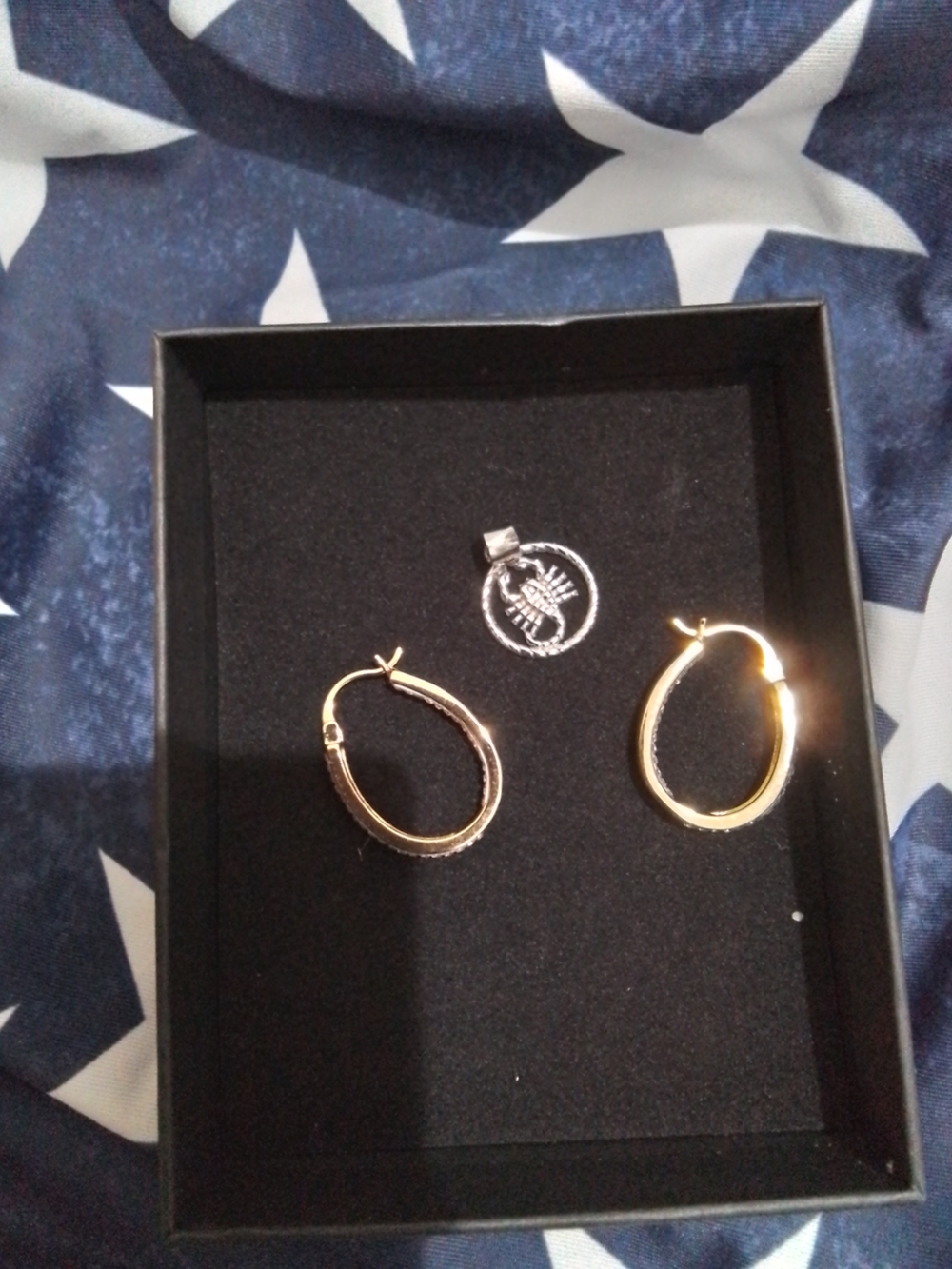 Gold Plated Hoop Earrings with Silver Scorpion Pendant - Women's Jewelry